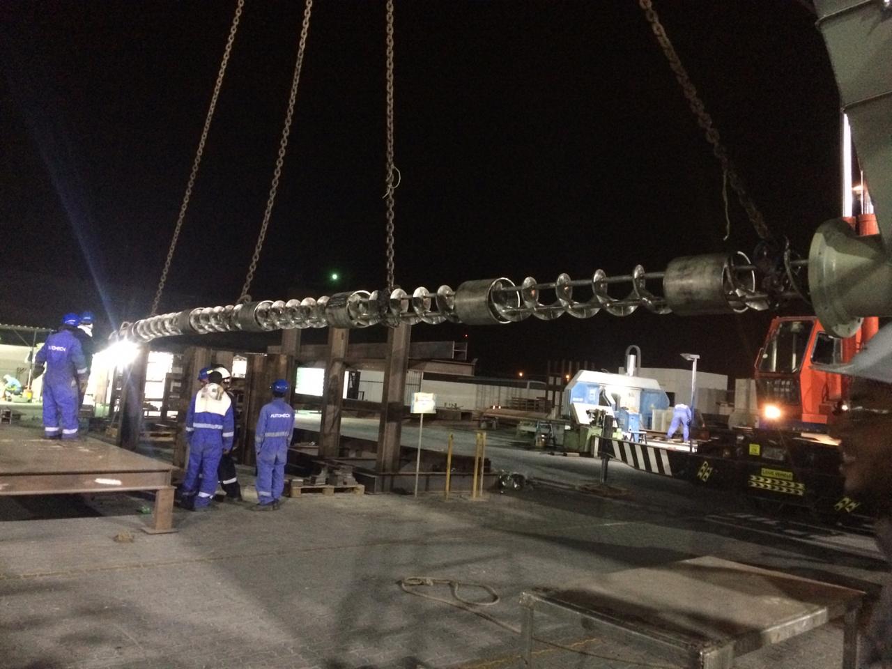 Stainless steel screw conveyor with helical flight and trough — Auger Bionics UAE manufacturing
